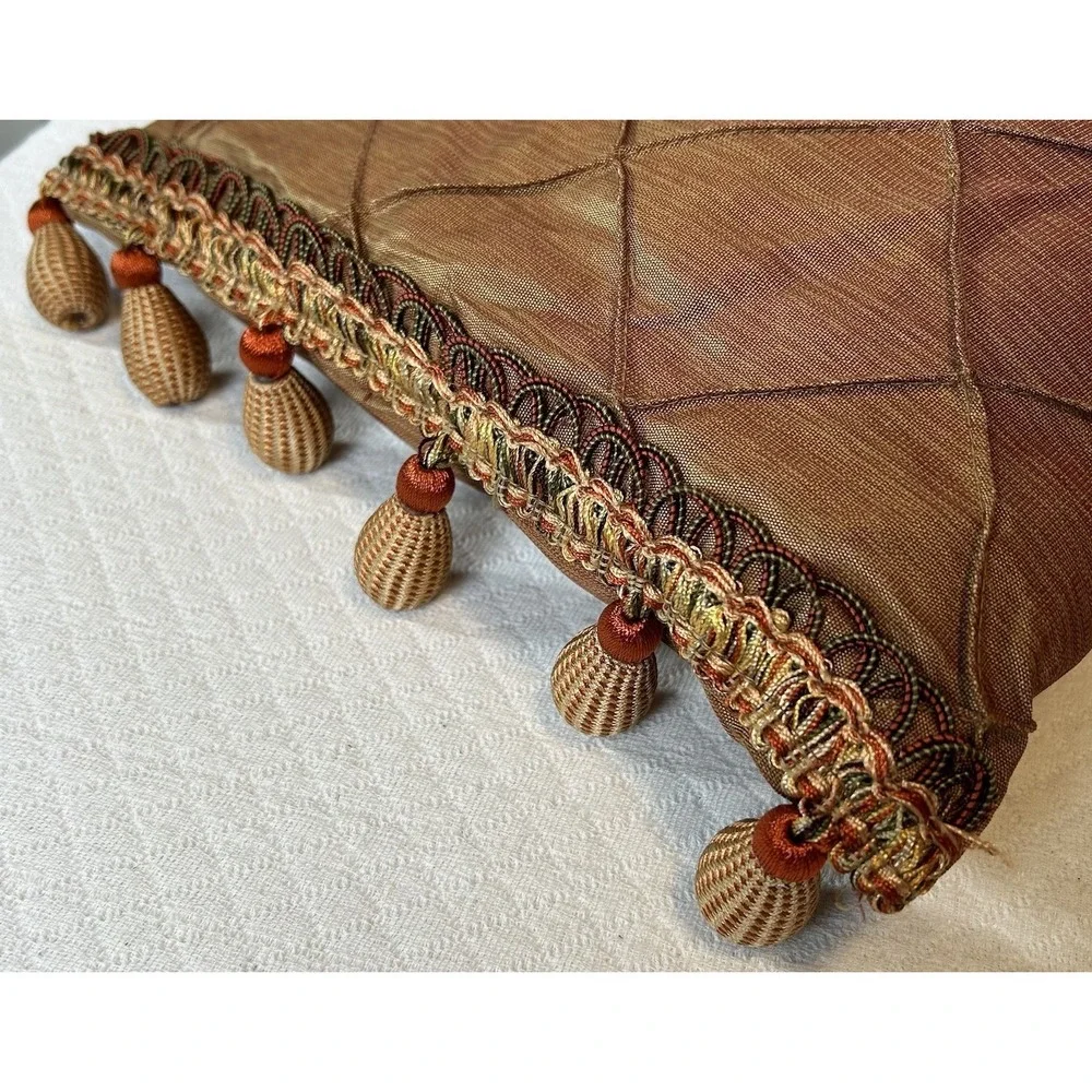 Biltmore For Your Home Throw Pillow set Balls & Fringe Red tan gold brown Lumbar